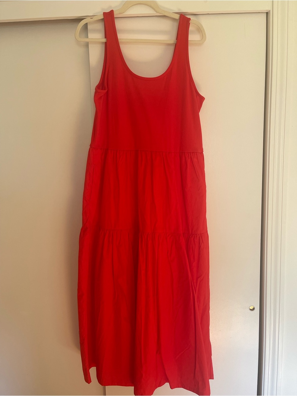 J. Crew Factory Bright Red Sleeveless Tiered Maxi Dress